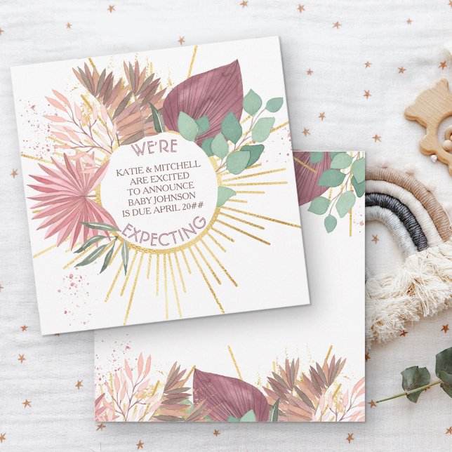 Pampas and Eucalyptus Neutral Boho Pregnancy Announcement (Creator Uploaded)