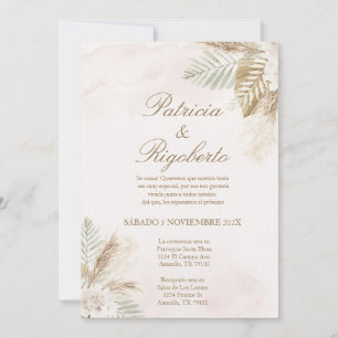 Pampas beige Elégant mariage Invitation en espagno