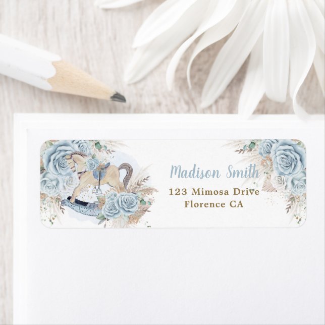 Pampas Blue Floral Rocse Horse Retour Adresse (En situation)