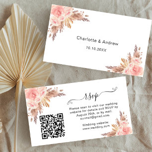 Pampas blush wedding response website QR code RSVP Enclosure Card