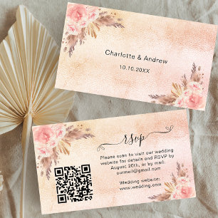 Pampas blush wedding response website QR code RSVP Enclosure Card