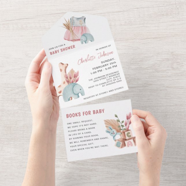 Pampas Boho Girl Baby Shower All In One Invitation (Tearaway)
