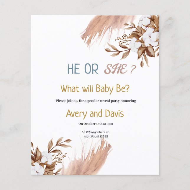Pampas Boho Grass Gender Reveal Party Invitation (Front)