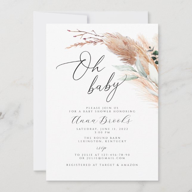 Pampas boho Oh Baby baby shower Invitation (Front)
