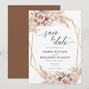 Pampas Boho Terracotta Gold Floral Save The Date Invitation