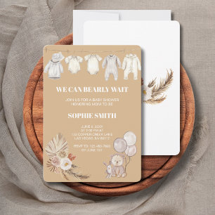 Pampas Boho We Can Bearly Wait Baby Shower Invitation