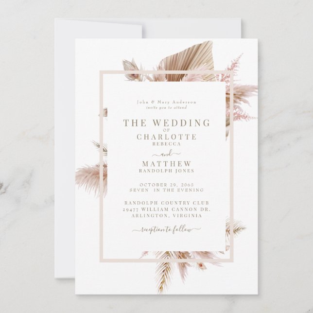 Pampas Bride beige Faire-part de mariage parents (Devant)