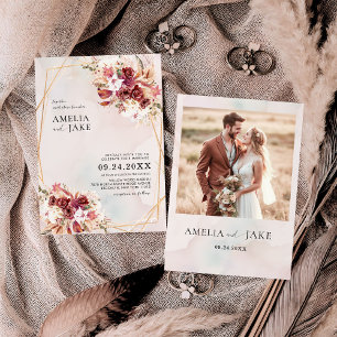 Pampas Burgundy Floral Geometric Wedding Invitation