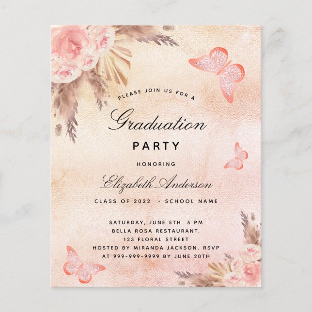 Pampas butterflies boho budget Graduation Party (Front)