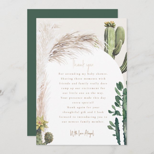 Pampas Cactus Baby shower Merci (Devant / Derrière)