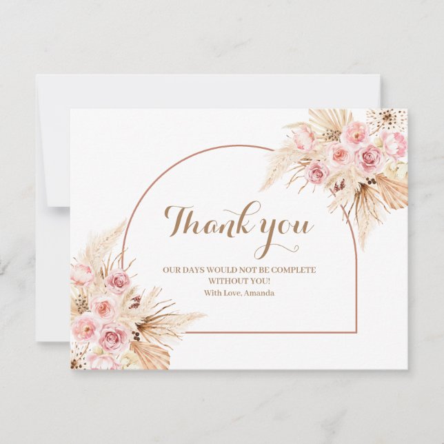 Pampas carte de remerciements rose Floral Boho (Devant)