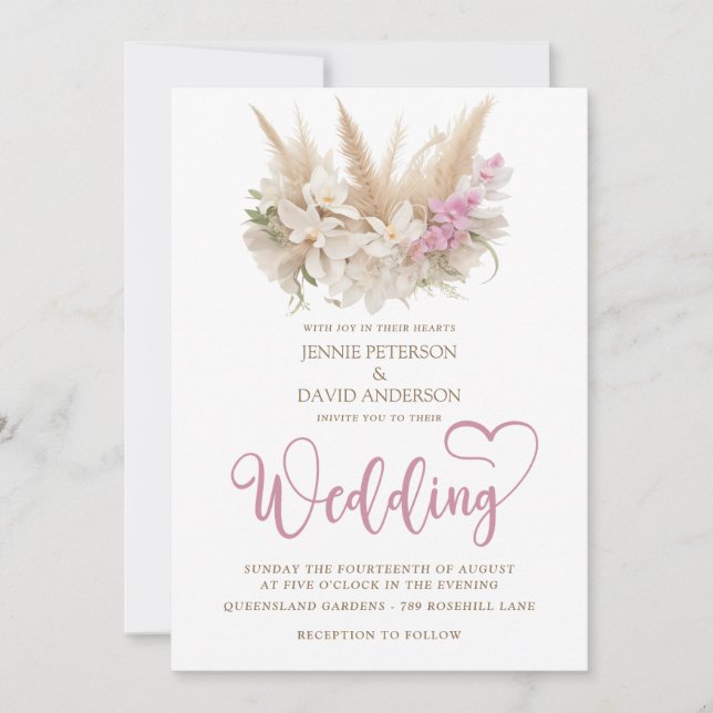 Pampas de Boho et huile de Faire-part de mariage d (Devant)
