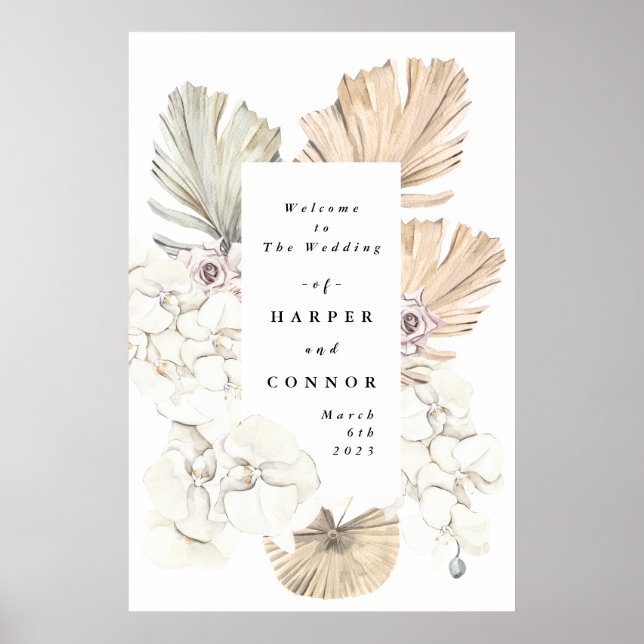 Pampas Dried Grass Tropical Wedding Welcome Poster (Front)