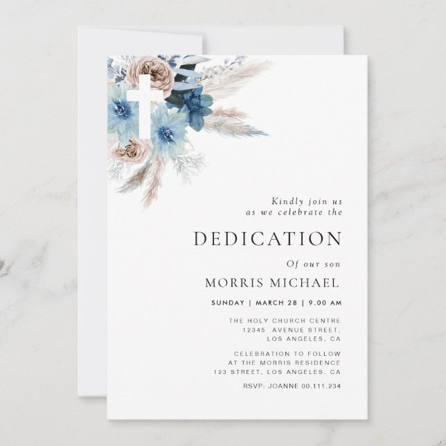 pampas dusty blue dedication invitation (Front)