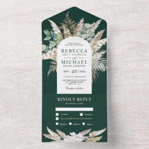 Pampas Eucalyptus Arch Emerald Green Wedding All In One Invitation
