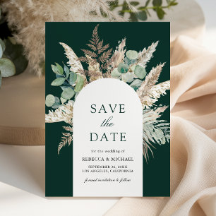 Pampas Eucalyptus Arch Emerald Green Wedding Save The Date