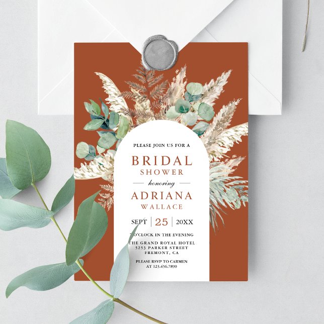 Pampas Eucalyptus Arch Terracotta Bridal Shower Invitation (Creator Uploaded)