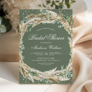 Pampas Eucalyptus Wreath Sage Green Bridal Shower Invitation