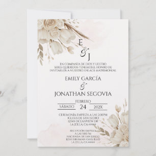Pampas floral bouquet Spanish wedding Invitation
