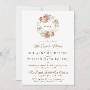Pampas Floral Monogram Wreath Couples Shower Invitation