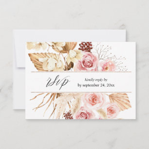 Pampas florale rose et beige Boho avec RSVP de rep