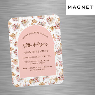 Pampas flower rose gold luxury birthday invitation magnet
