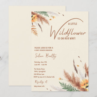 Pampas Grass A Little Wildflower Baby Girl Shower Invitation