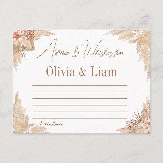 Pampas Grass Advice & Wishes Bridal Shower Card (Front)