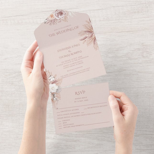 Pampas Grass All in One Wedding Invite RSVP (Tearaway)