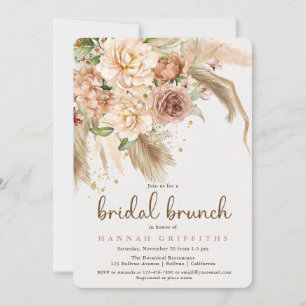 Pampas grass and boho roses bridal brunch invitation
