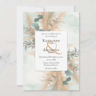 Pampas Grass and Eucalyptus Frame Watercolor Invit Invitation