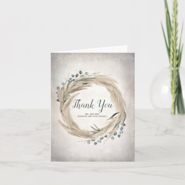 Pampas Grass and Greenery Wedding Thank You (Front)