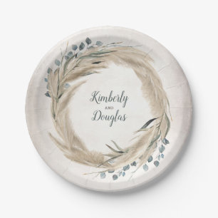 Pampas Grass and Greenery Wreath Wedding Paper Plate