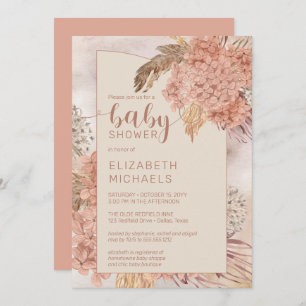 Pampas Grass and Hydrangeas Blooms Baby Shower Invitation