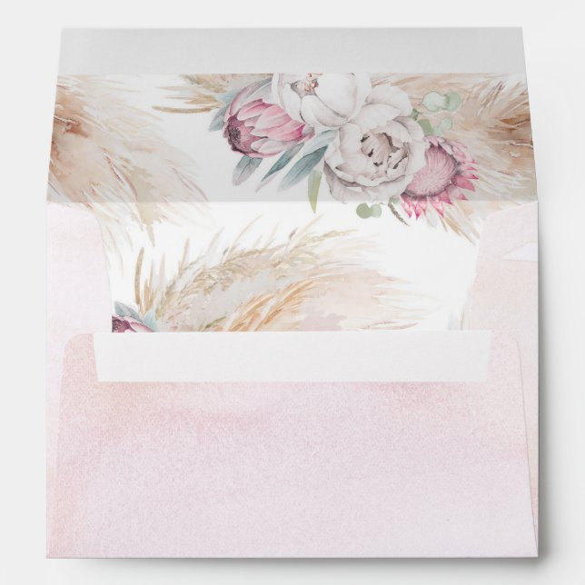 Pampas Grass and King Protea Flowers Pink Elegant Envelope (Back (Bottom))