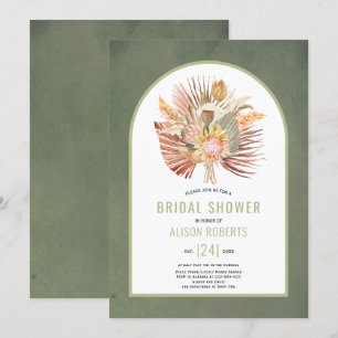 Pampas grass and palm green bridal shower invitation
