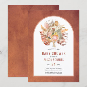 Pampas grass and palm terracotta baby shower invitation