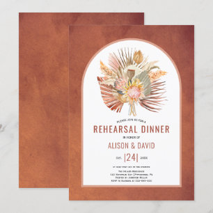 Pampas grass and palm terracotta rehearsal dinner invitation
