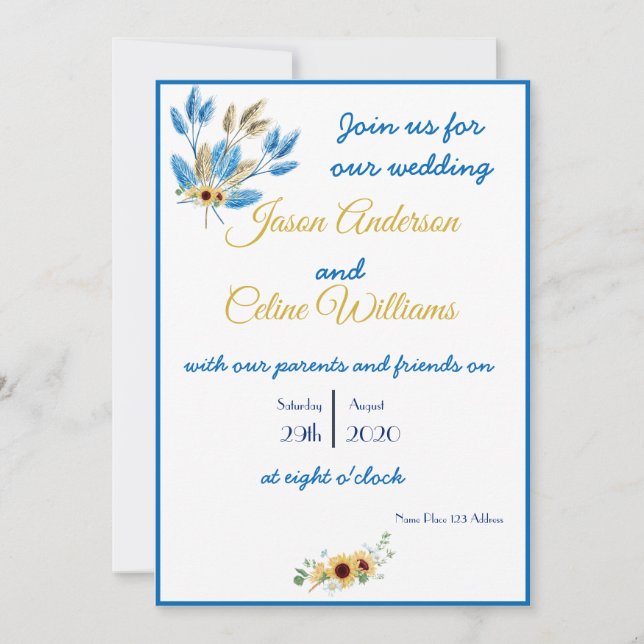 Pampas grass and Sunflowers Wedding Invitation (Front)
