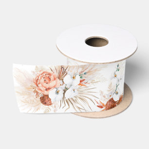 Pampas Grass and Terracotta Flowers Satin Ribbon