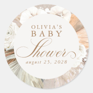 Pampas Grass and White Flowers Boho Elegant Classic Round Sticker