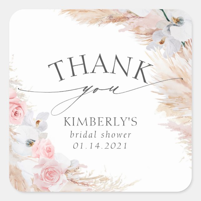 Pampas Grass and White Orchid Tropical Square Sticker (Front)