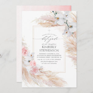 Pampas Grass and White Orchids Tropical Batizado Invitation