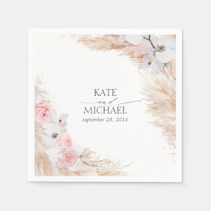 Pampas Grass and White Orchids Tropical Wedding Napkin