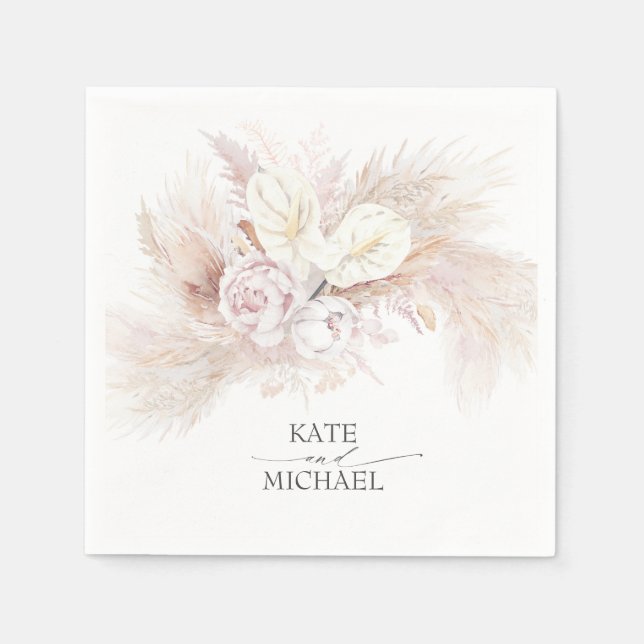 Pampas Grass Anthuriums Elegant Tropical Napkin (Front)