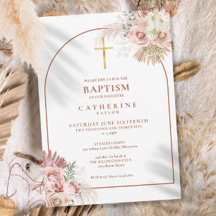 Pampas Grass Arc Baptême Christening Invitation