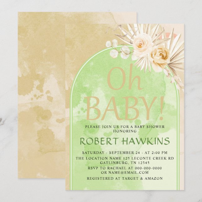 Pampas Grass Arch Boho Baby Shower Invitation (Front/Back)