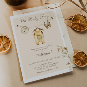 Pampas Grass Baby Boy Clothesline Baby Shower Invitation