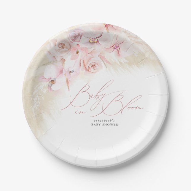 Pampas Grass Baby in Bloom Baby Shower Paper Plate (Front)