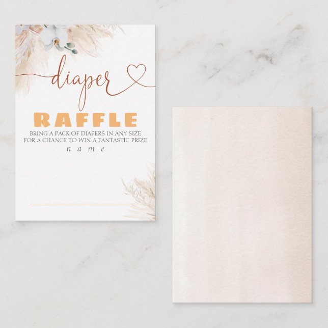 Pampas Grass Baby Shower Diaper Raffle Ticket Enclosure Card (Front/Back)